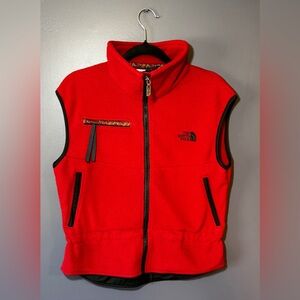 1990s North Face Fleece Vest Oxblood Aztec Geometric Design Trim Women’s Small